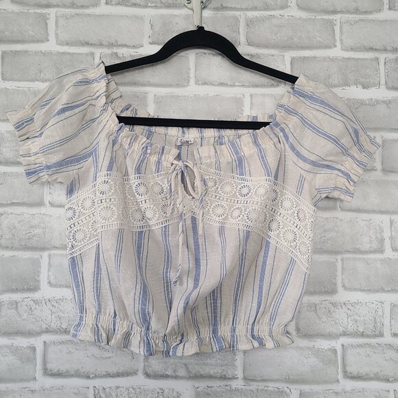 Haute Monde Crop Cotton Linen Blend Puff Sleeve Top Coquette Cottagecore Small - Picture 1 of 8